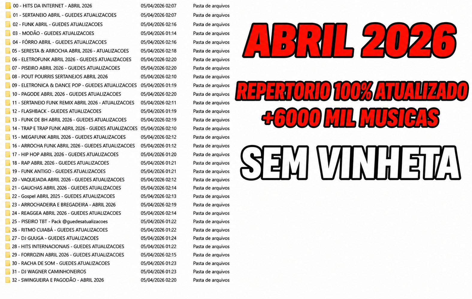 Pastas organizadas do Pack de Musicas 2026